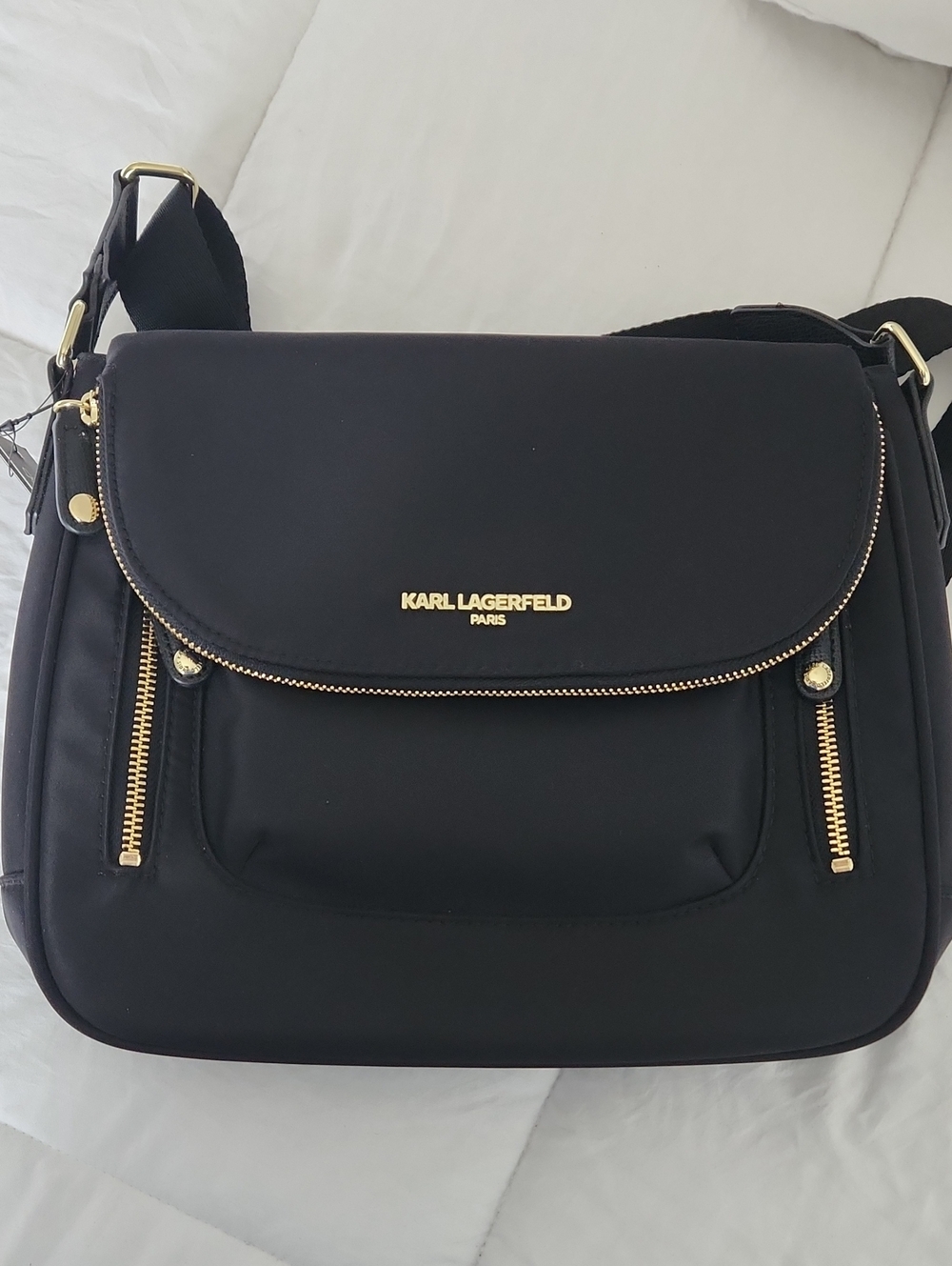 Karl Lagerfeld Black Crossbody Bag with Gold Hardware